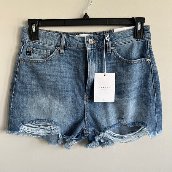 Kancan Isabelle High Rise Distressed Raw Hem Shorts Medium NWT - Picture 1 of 6